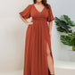 Plus Size V-Neck Front Slit Chiffon Evening Dress