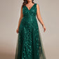 Plus Size Sparkling Sleeveless Leaf Sequin A-Line Formal Evening Dress