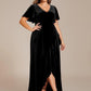 Plus Size Lotus Leaf Hem A-Line V-Neck Ruffles Sleeve Velvet Evening Dress