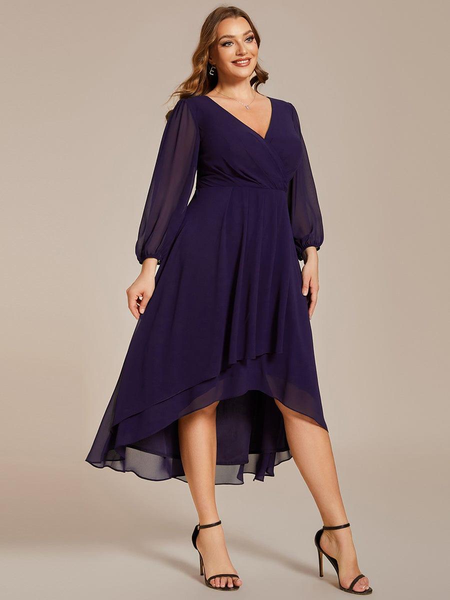 Plus Size Chiffon A-Line 3/4 Sleeves Asymmetrical Hem Wedding Guest Dress