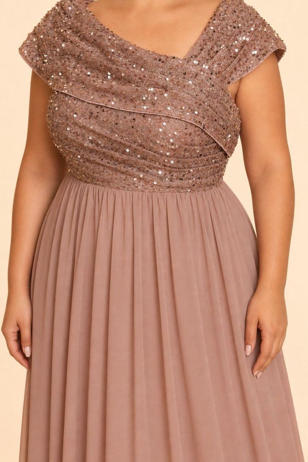 Asymmetrical Neck Evening Gown with Sequin Accent for Bridesmaids and Formal Events