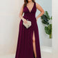 Plus Size Sleeveless V-Neck Empire Waist High Slit Floor-Length Evening Dress