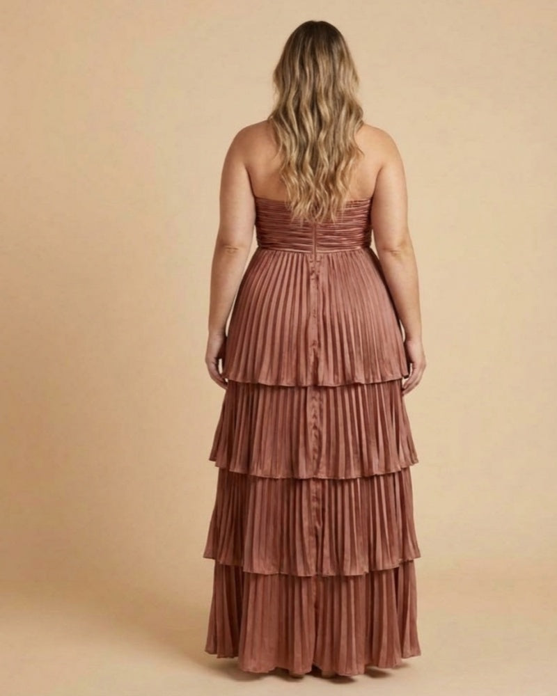 Chantarae Soft Satin Ruffled A-Line Plus Size Bridesmaid Dress for Wedding Parties - N0382