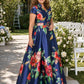Floral Print Mother of the Bride Dress with Elegant Pleated A-Line