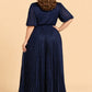 Mesh Pleated Mother Formal Gown High Waist Deep V Neck Wedding Event Evening Gown