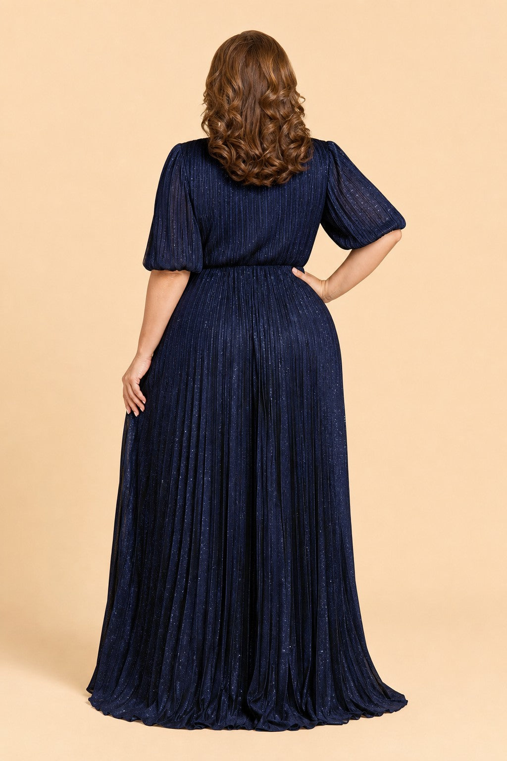 Mesh Pleated Mother Formal Gown High Waist Deep V Neck Wedding Event Evening Gown