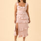 Plus Size Floral Bridesmaid Dress with Tiered Ruffles Stretch Fabric and Elegant Slit