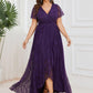 Plus Size Short Sleeve Ruffled V-Neck A-Line Lace Wedding Guest Dress