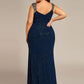 Plus Size Sequin Shoulder Strap Wedding Guest Dress with Side Slit