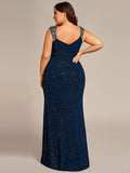 Plus Size Sequin Shoulder Strap Wedding Guest Dress with Side Slit