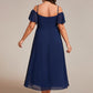 Plus Size Cold Shoulder Sweetheart Necklin Chiffon Midi Wedding Guest Dress