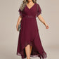 Plus Size V-Neck Chiffon Bat-Wing Sleeve A-Line Waist Applique Formal Dress