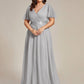 Women's Floor-Length Plus Size Formal Bridesmaid Dress with Short Sleeve