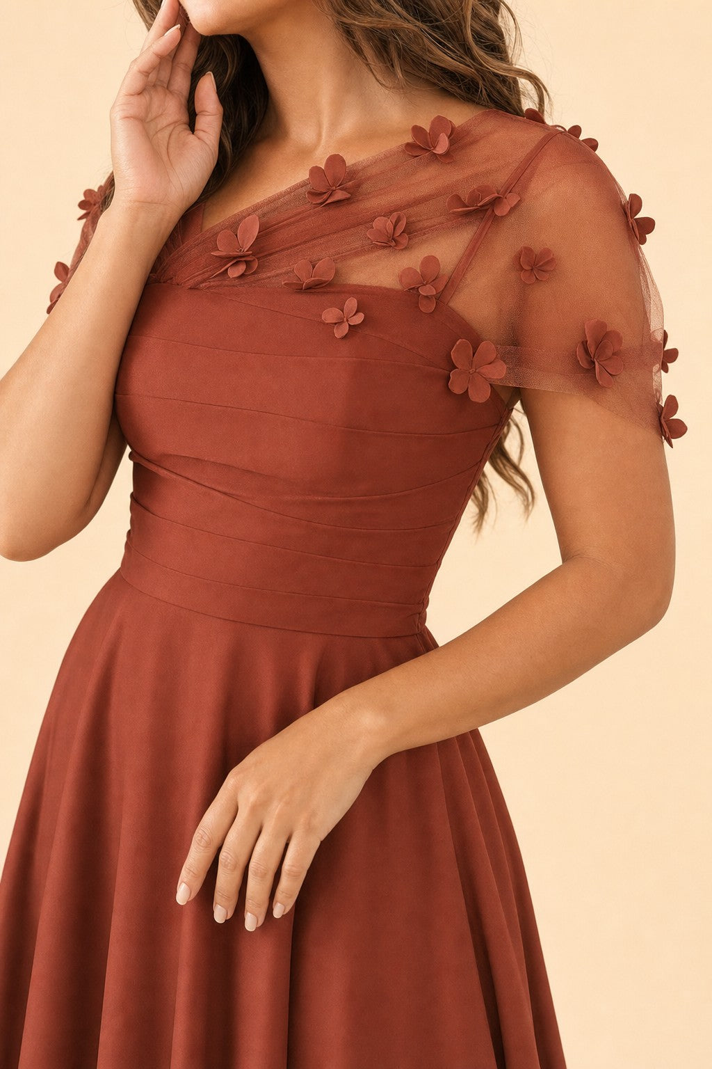 Plus Size Backless A-Line Formal Gown with Floral Appliqué and Satin Skirt
