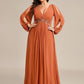Stylish Plus Size Chiffon Formal Evening Dresses with Long Lantern Sleeves