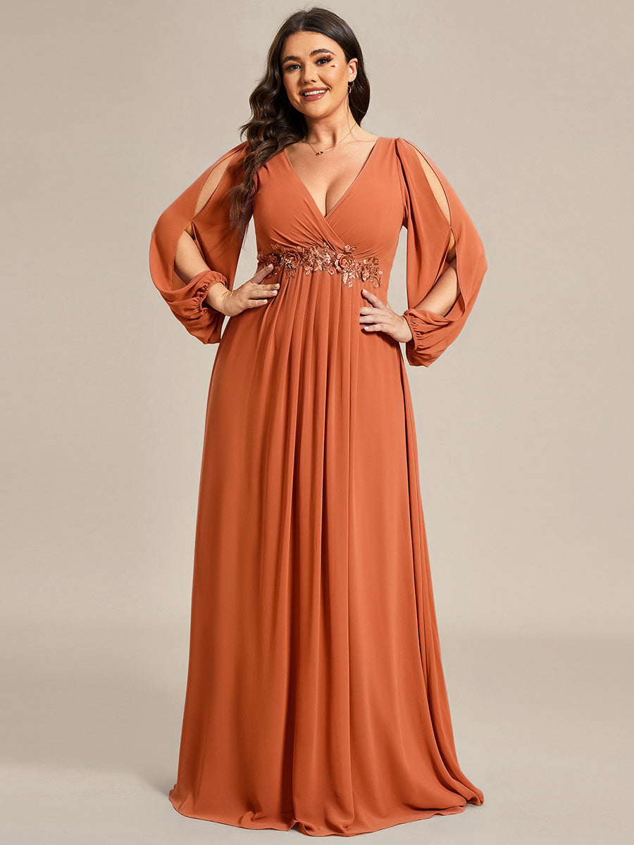 Stylish Plus Size Chiffon Formal Evening Dresses with Long Lantern Sleeves