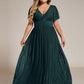 Plus Size V-Neck Glittery Short Sleeves Formal Evening Dress with Empire Waist