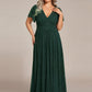 Plus Size V-Neck Glittery Short Sleeves Formal Evening Dress with Empire Waist