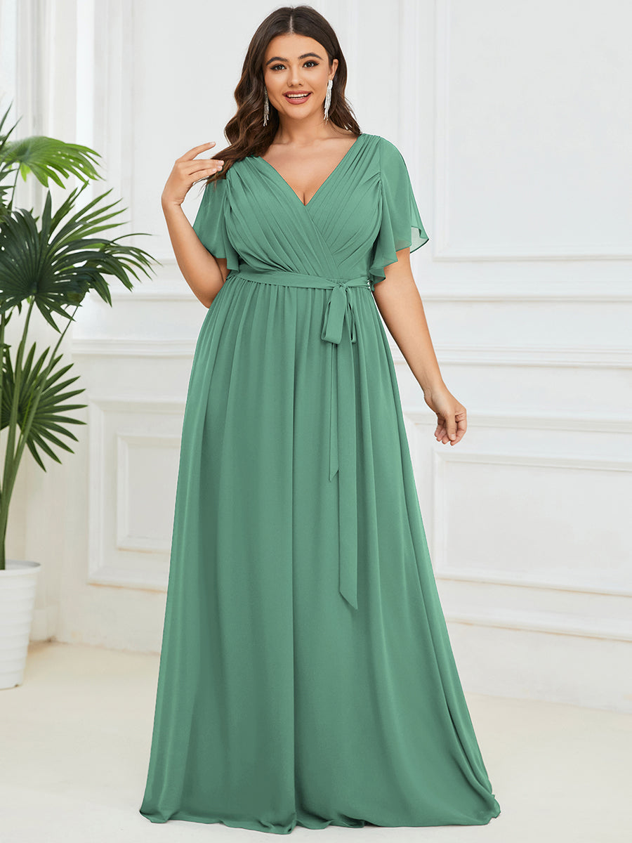 Plus Size Pleated Tie-Waist Chiffon Bridesmaid Dress