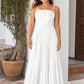 Plus Size Strapless Floral Burnout A-Line Bridesmaid Dress with Pleated Skirt