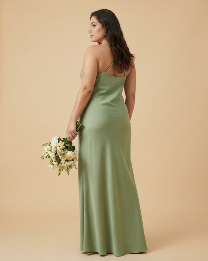 Silvarelle Modern Plus Size Sheath Bridesmaid Dress in Stretch Satin for Formal Wedding -N0357
