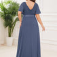 Plus Size Empire Waist V Back Bridesmaid Dress with Short Sleeves