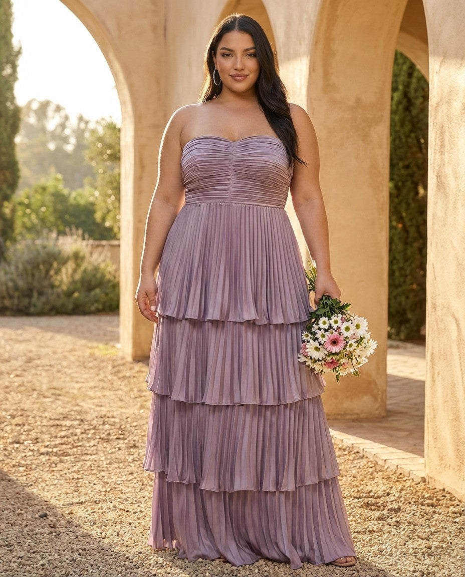 Chantarae Plus Size Timeless Satin A Line Strapless Bridesmaid Dress Elegant Sweetheart Satin Gown for Wedding  -N0387