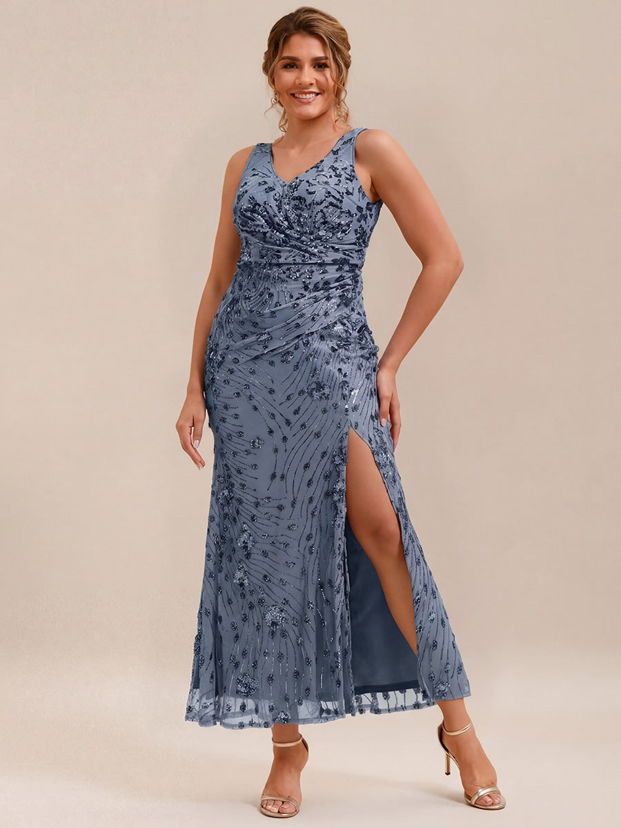 Plus Size Knotted Sequin Formal Evening Dress