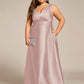 Plus Size Satin Empire Waist Maxi Bridesmaid Dress with Pockets