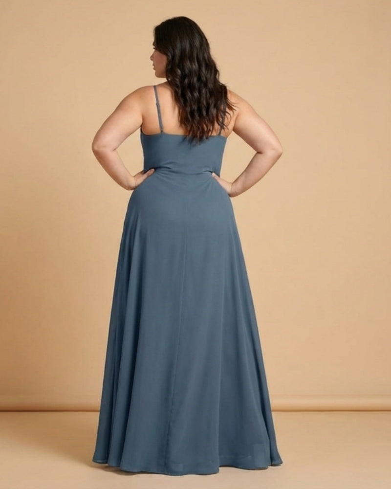 Silvarelle Elegant Plus Size Sheath Chiffon Bridesmaid Dress with Flowing Fit for Wedding -N0364