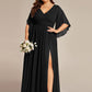 Plus Size Half Sleeve Pleated A-Line V-Neck Chiffon Bridesmaid Dress
