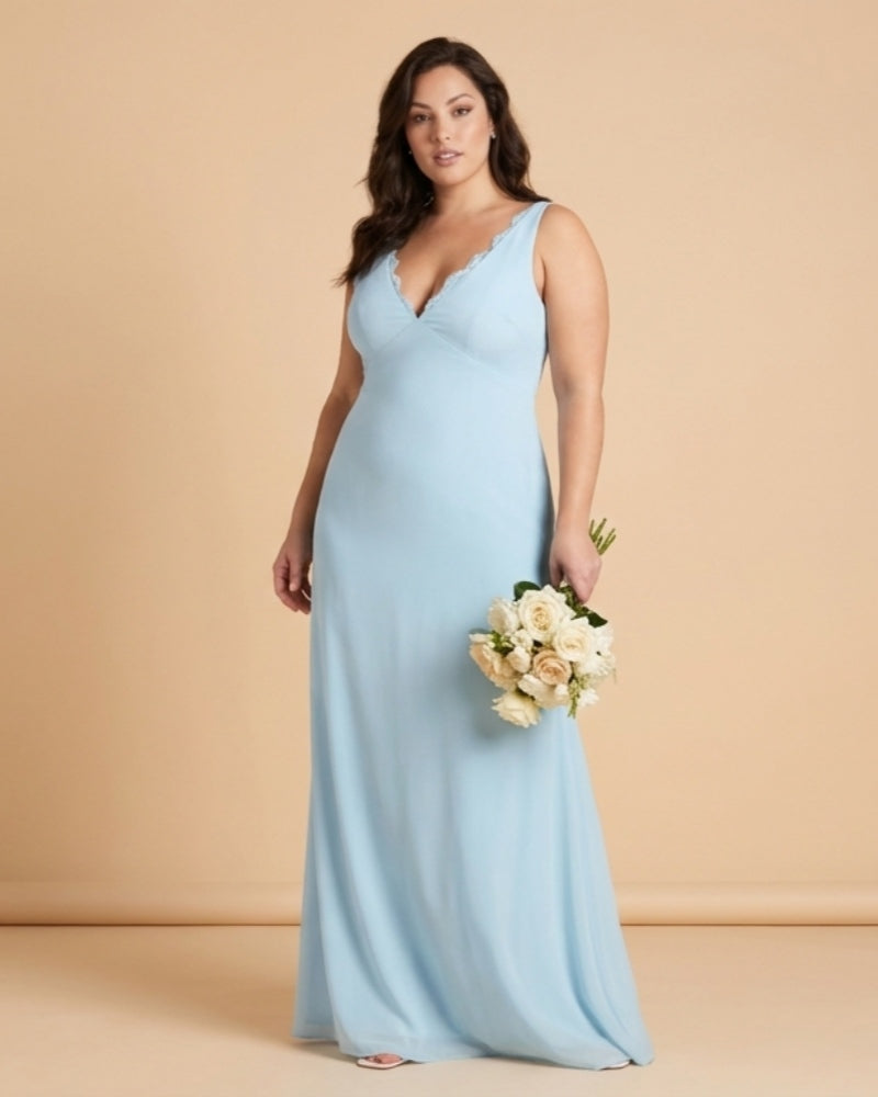 Silvarelle Elegant Plus Size Sheath Chiffon Bridesmaid Dress with Flowing Fit for Wedding -N0364