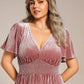 Plus Size A-line V-Neck Short Sleeve Pleated Velvet Fall Wedding Guest Dress