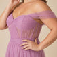 Plus Size A-Line Tulle Bridesmaid Dress with Ruched Slit Detail