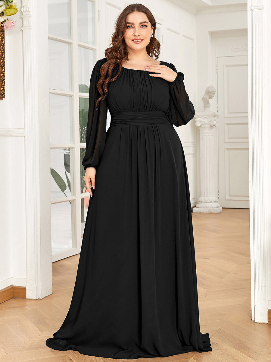 Plus Size See-Through Puff Sleeve Chiffon Mother Dress