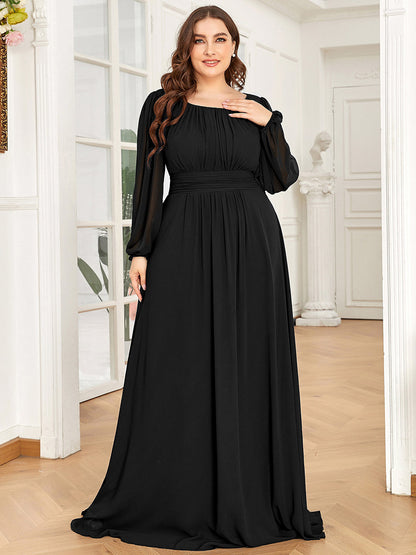 Plus Size See-Through Puff Sleeve Chiffon Mother Dress