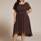 Plus Size Pleated Round Neckline A-Line Midi Chiffon Wedding Guest Dress