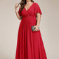 Plus Size Floral Applique Short Sleeve A-Line Chiffon Formal Evening Dress