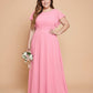 Avenleigh Plus Size Half Sleeve Pleated Chiffon A-Line Bridesmaid Dress for Wedding Party - N0338