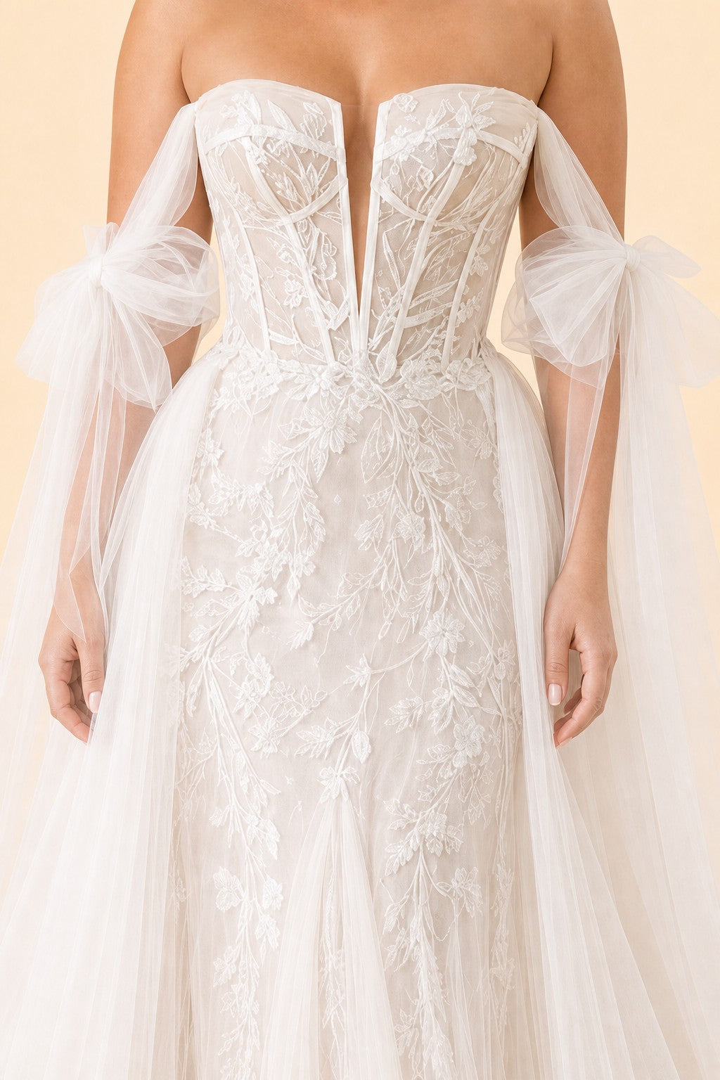 Plus Size Bridal Gown Off Shoulder with Removable Skirt Romantic Bow Detail