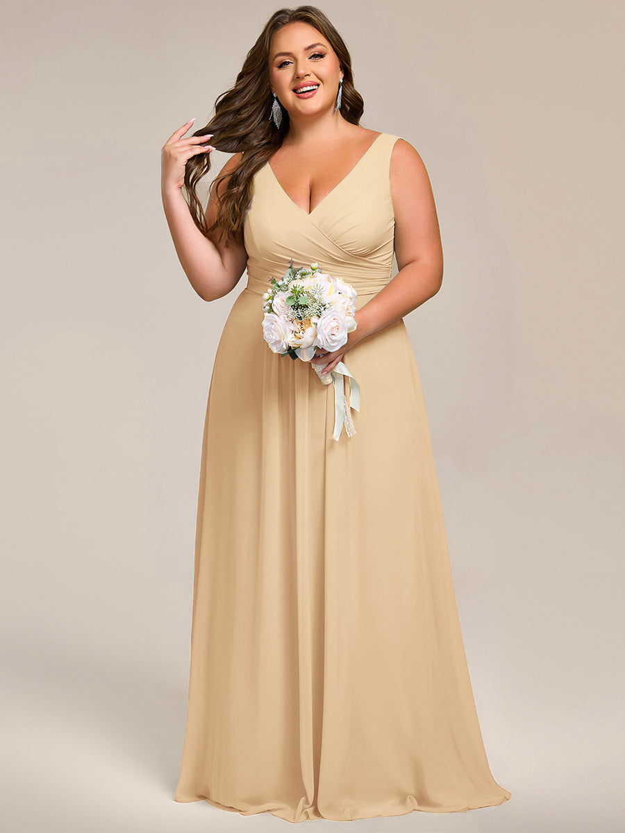 Plus Size Strapless V-Neck A-Line Lace-Up Bridesmaid Dress