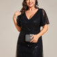 Plus Size See-Through Short Sleeves Maxi Sequin Formal Evening Dress