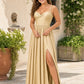 Ruched Satin Bridesmaid Dress with Open Back and Side Slit