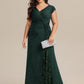 Plus Size Knotted Knit Cap Sleeve Maxi Glitter Evening Dress
