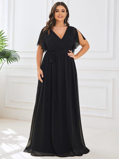 Plus Size Chiffon Tie-Waist Evening Dress