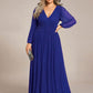Plus Size Dazzling Empire Waist See-Through Long Sleeves A-Line Evening Dress