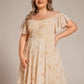 Plus Size Cold Shoulder Sweetheart Necklin Chiffon Midi Wedding Guest Dress