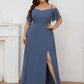 Plus Size Cold Shoulder Formal Bridesmaid Dress with Side Slit