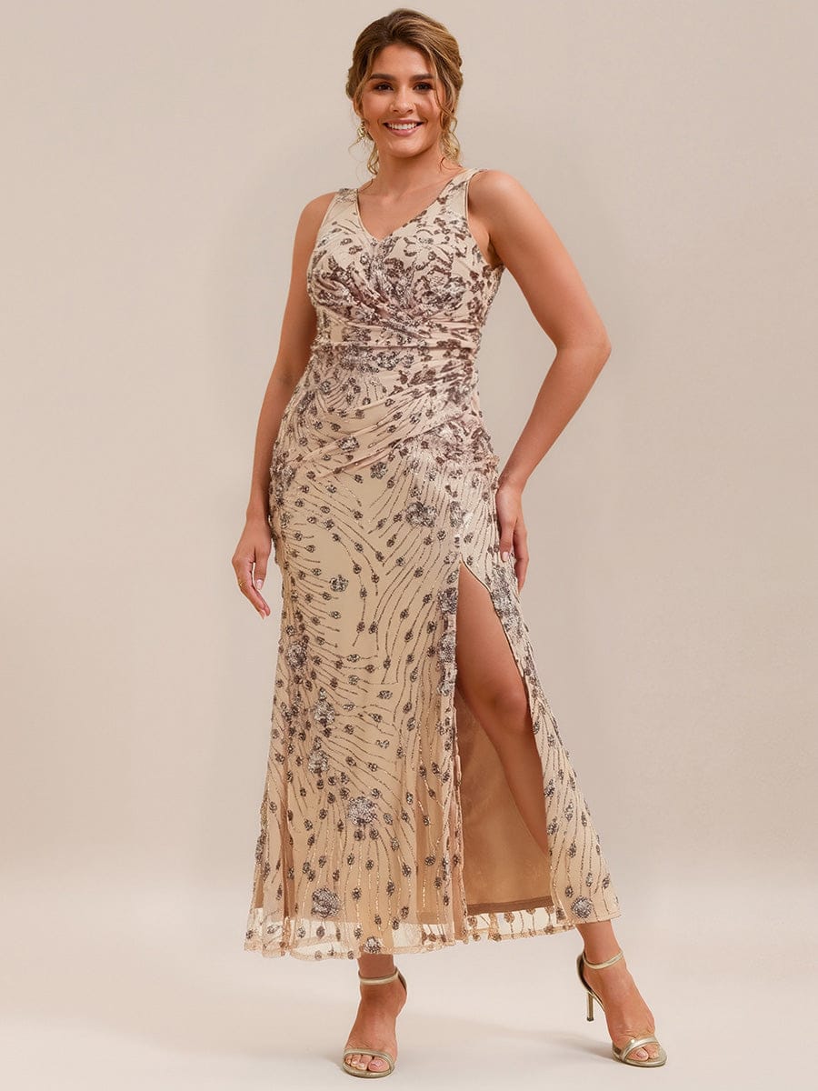 Plus Size Knotted Sequin Formal Evening Dress