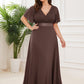 Plus Size Simple Empire Waist Flutter Sleeve Evening Dress